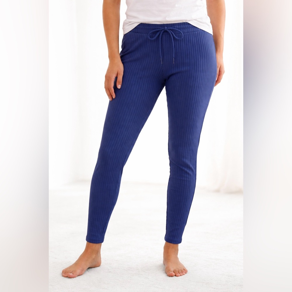 NWOT-SHEIN Ribbed Drawstring Lounge Pants Navy Blue XS Stretch